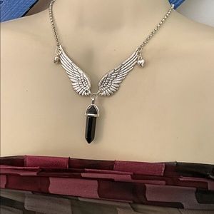 CHRISTMAS SPECIAL 🎄 Angel Wings Necklace. Black Crystal (Cancer Zodiac)